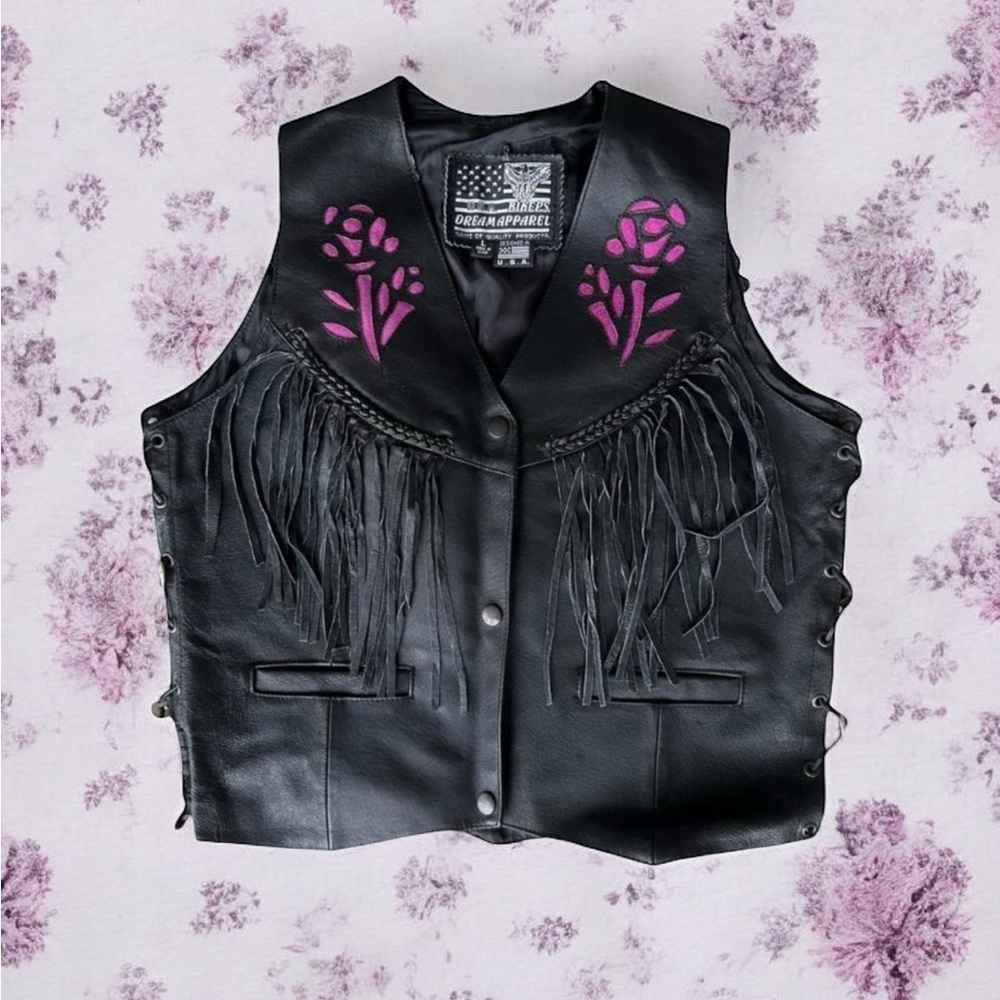 Harley Davidson Style Black Leather Vest  Top